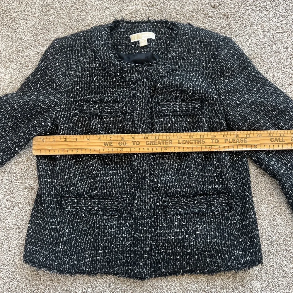 Michael Kors Women's 12 Tweed Cropped‎ Blazer Jacket Black White Snap